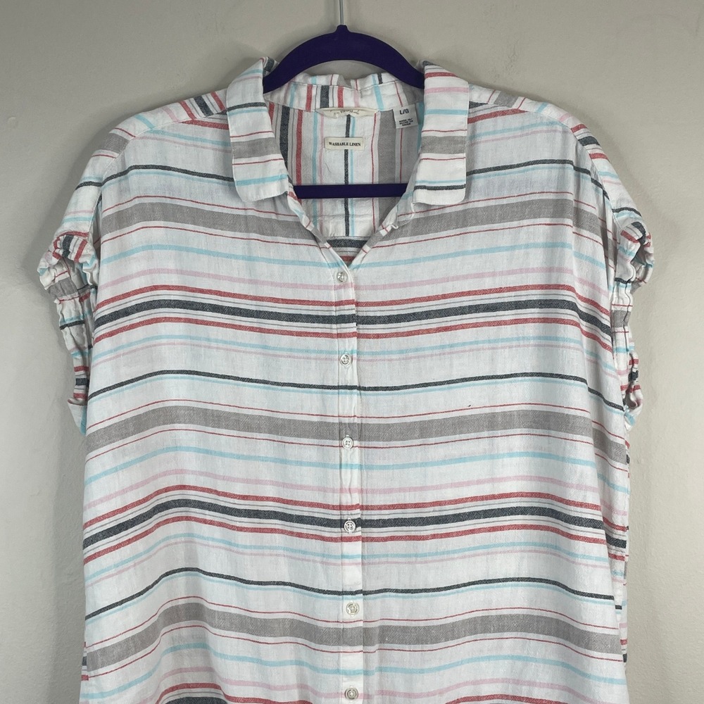 Weatherproof Vintage Beachy Linen Blend Top Large Coastal Striped Vacation Tie - Picture 11 of 15